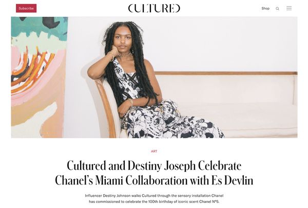 Article by Cultured discussing Destiny Joseph celebrating Chanel's Miami Fashion Week collaboration with Es Devlin