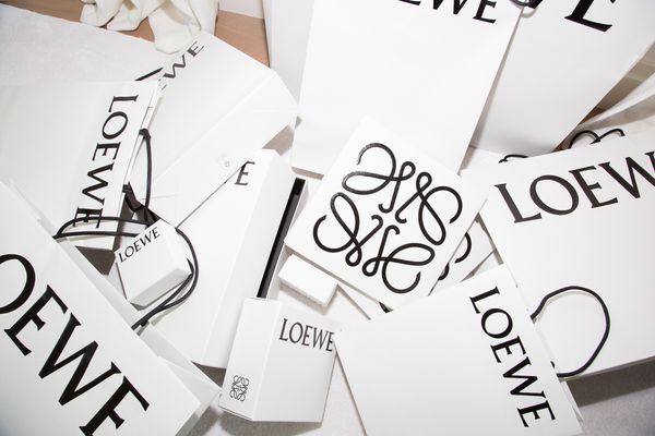 Pile of Loewe branded bags and boxes